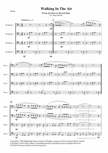 Walking In The Air For Trombone Quartet Sheet Music