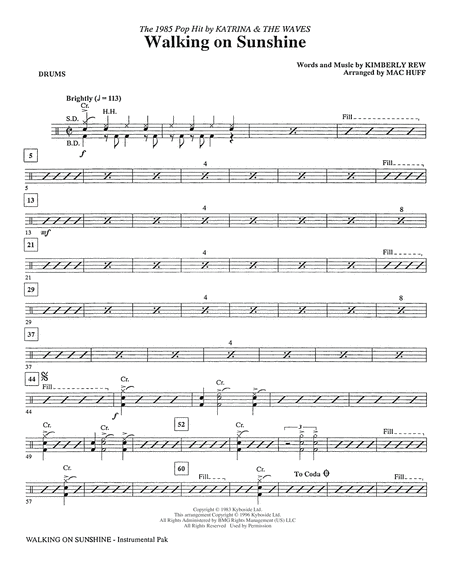 Walking On Sunshine Arr Mac Huff Drums Sheet Music