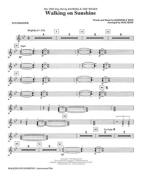 Walking On Sunshine Arr Mac Huff Synthesizer Sheet Music