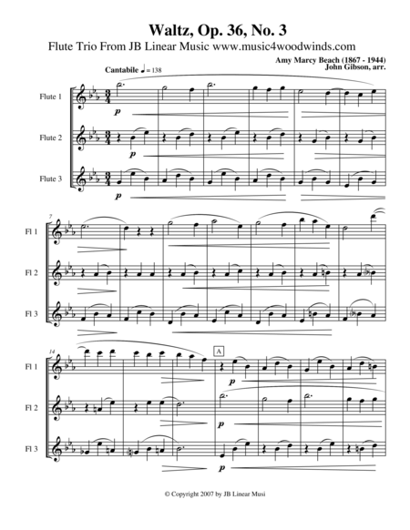 Waltz By Amy Beach Set For Flute Trio Sheet Music