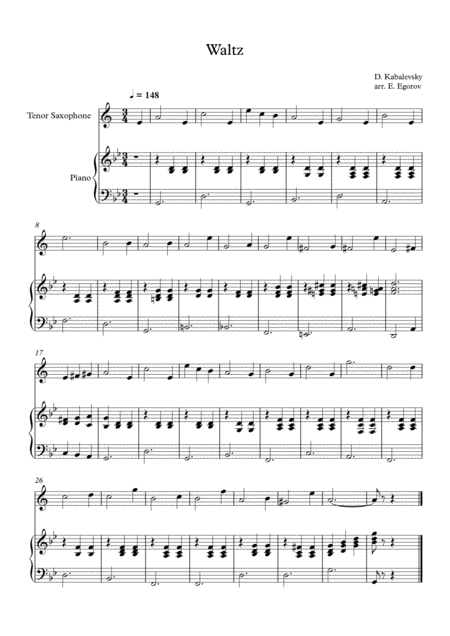 Free Sheet Music Waltz Dmitri Kabalevsky For Tenor Saxophone Piano