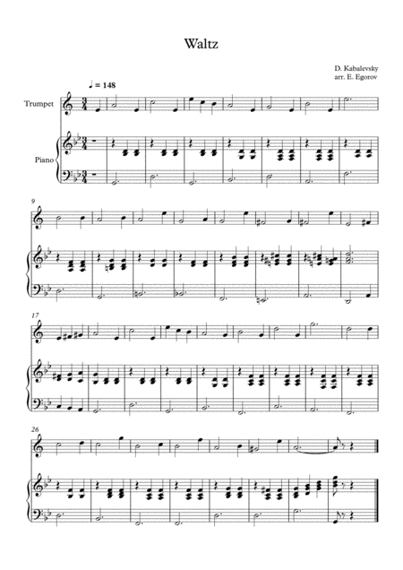 Free Sheet Music Waltz Dmitri Kabalevsky For Trumpet Piano