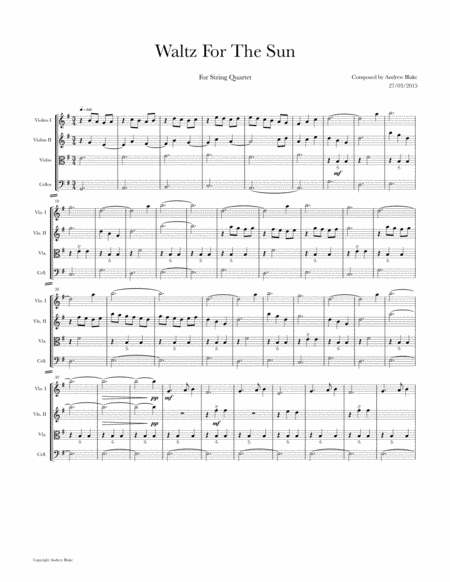 Waltz For The Sun Arrangement For String Quartet Sheet Music