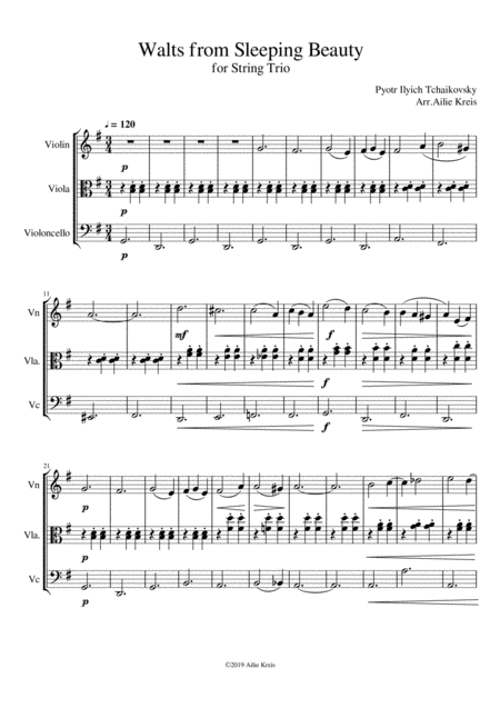 Free Sheet Music Waltz From Sleeping Beauty String Trio