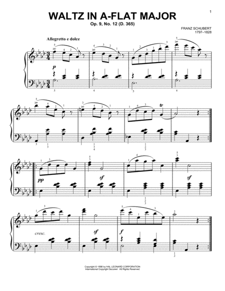 Waltz In A Flat Major Op 9 No 12 Sheet Music