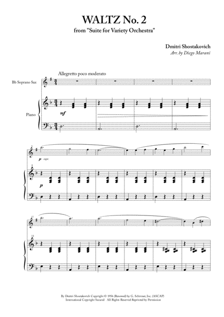 Free Sheet Music Waltz No 2 For Soprano Saxophone And Piano