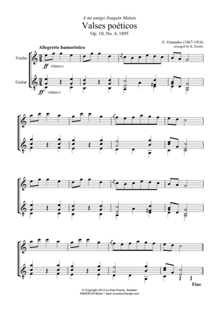 Waltz No 4 From Valses Poeticos For Violin And Guitar Sheet Music