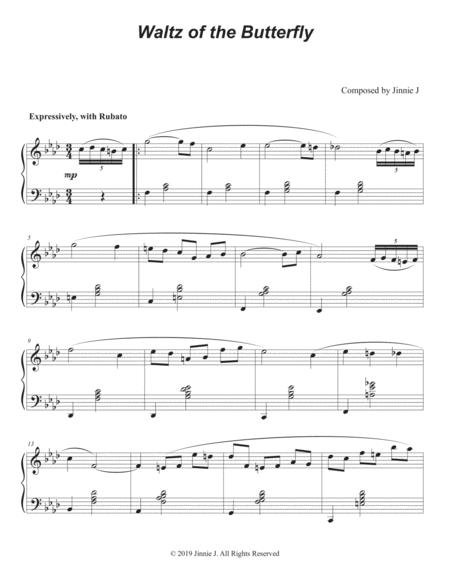 Waltz Of The Butterfly Original Piano Composition Sheet Music