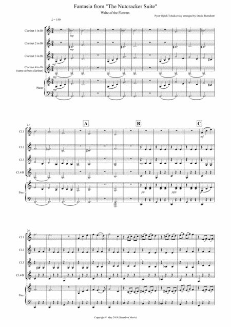 Free Sheet Music Waltz Of The Flowers Fantasia From Nutcracker For Clarinet Quartet
