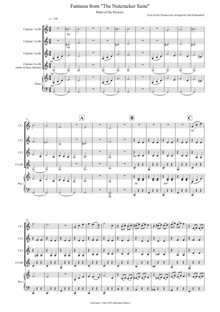 Waltz Of The Flowers Fantasia From Nutcracker For Clarinet Quartet Sheet Music