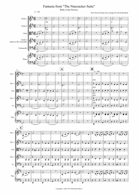 Waltz Of The Flowers Fantasia From Nutcracker For String Quartet Sheet Music