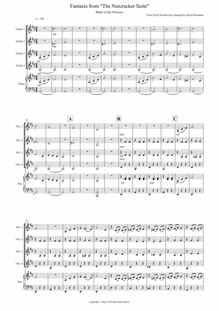 Waltz Of The Flowers Fantasia From The Nutcracker For Violin Quartet Sheet Music