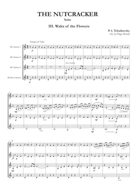 Waltz Of The Flowers From Nutcracker Suite For Clarinet Quartet Sheet Music