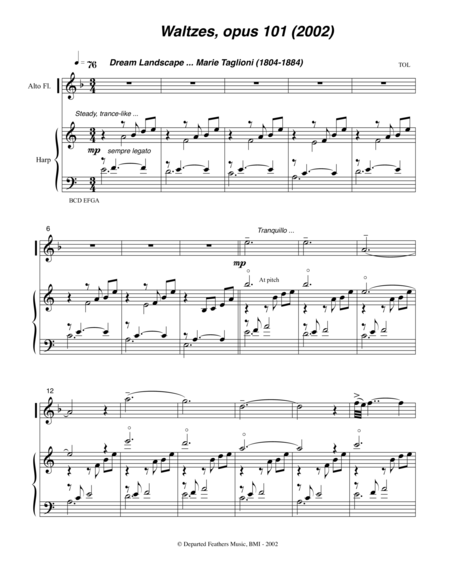 Waltzes Opus 101 2002 For Flute And Harp Sheet Music