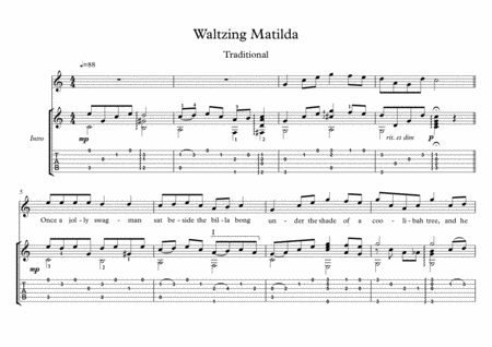 Free Sheet Music Waltzing Matilda Classical Guitar Solo