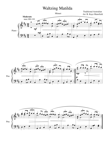 Free Sheet Music Waltzing Matilda Minuet