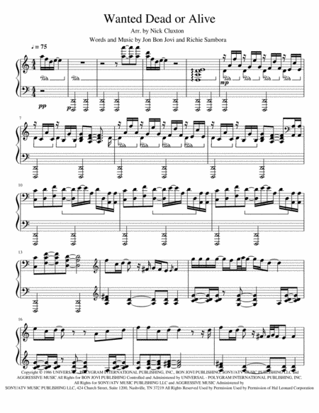 Wanted Dead Or Alive Solo Piano Sheet Music