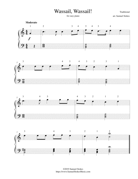 Wassail Wassail For Easy Piano Sheet Music