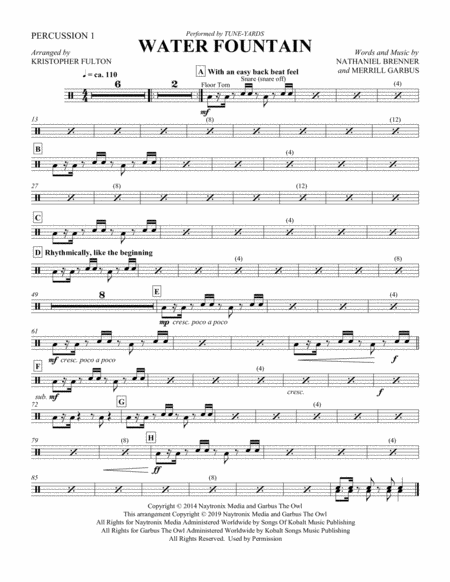 Free Sheet Music Water Fountain Arr Kristopher Fulton Percussion 1