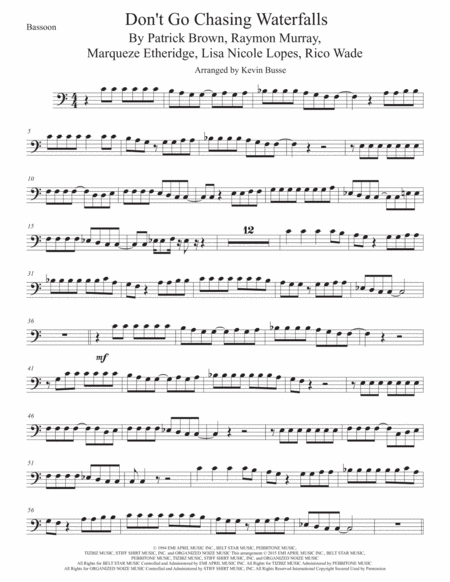 Free Sheet Music Waterfalls Bassoon Easy Key Of C