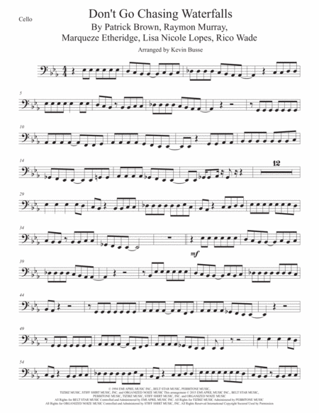 Waterfalls Cello Original Key Sheet Music