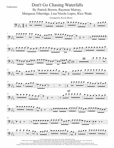 Waterfalls Euphonium Original Key Sheet Music