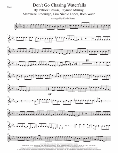 Waterfalls Oboe Original Key Sheet Music