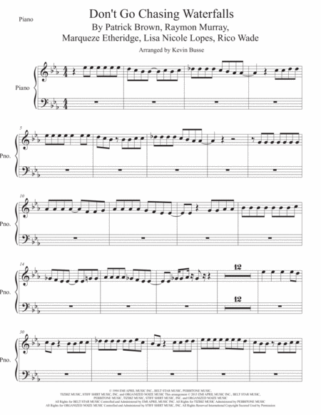 Waterfalls Piano Original Key Sheet Music