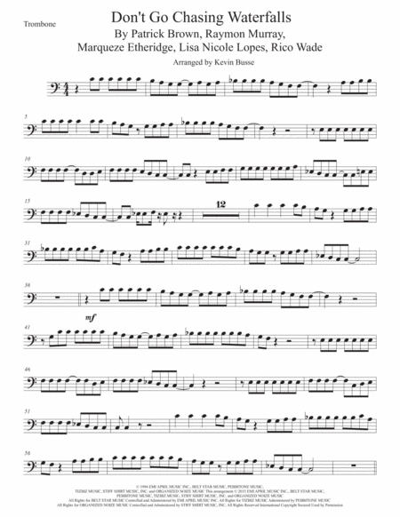 Waterfalls Trombone Easy Key Of C Sheet Music