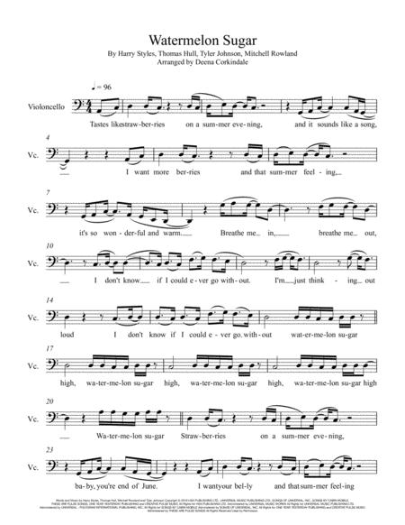 Watermelon Sugar Harry Styles For Cello Sheet Music