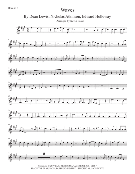 Waves Horn In F Original Key Sheet Music