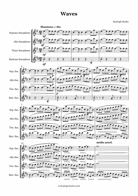 Waves Saxophone Quartet Satb Sheet Music