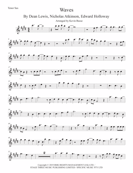 Waves Tenor Sax Original Key Sheet Music