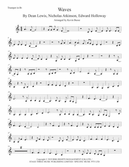 Free Sheet Music Waves Trumpet Easy Key Of C