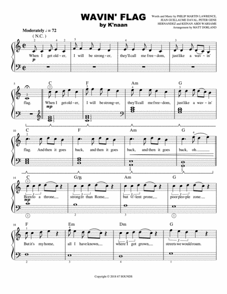 Free Sheet Music Wavin Flag Easy Piano