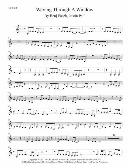 Waving Through A Window Horn In F Sheet Music