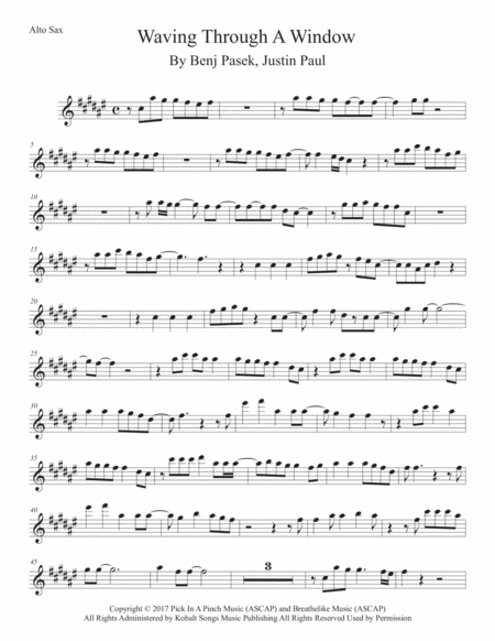 Waving Through A Window Original Key Alto Sax Sheet Music