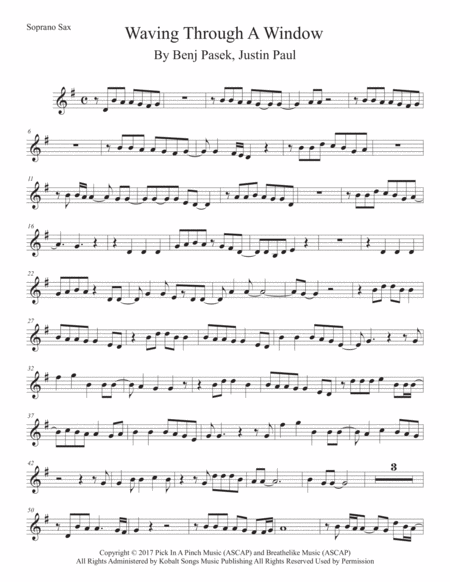 Waving Through A Window Soprano Sax Sheet Music