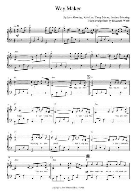 Free Sheet Music Way Maker By Leeland Harp Solo Or Accompaniment Key Of C