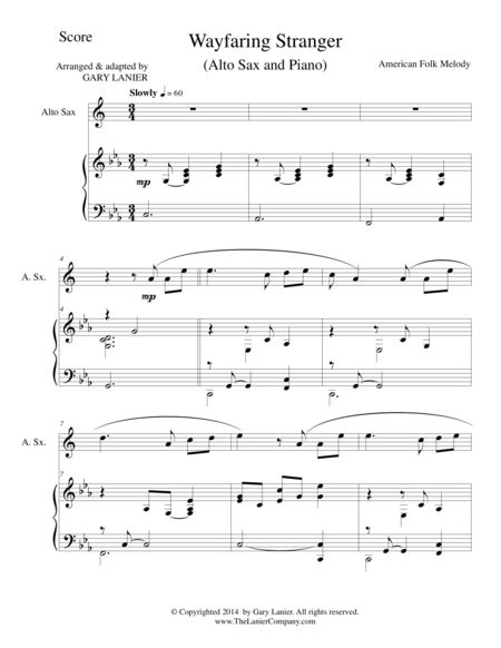 Wayfaring Stranger Alto Sax Piano And Sax Part Sheet Music