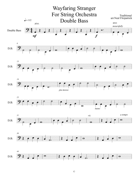 Free Sheet Music Wayfaring Stranger For String Orchestra Double Bass Arr Neal Fitzpatrick