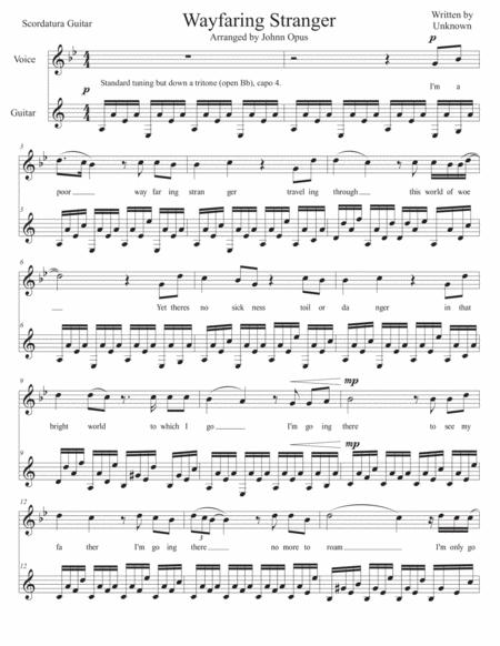 Wayfaring Stranger Guitar Score Sheet Music