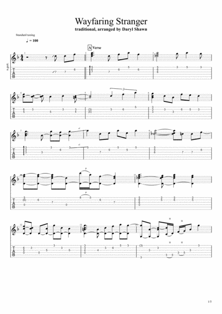 Wayfaring Stranger Traditional For Solo Fingerstyle Guitar Sheet Music