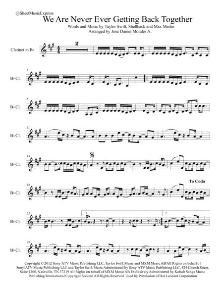 We Are Never Ever Getting Back Together For Clarinet In Bb Sheet Music