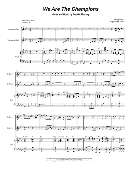 We Are The Champions Duet For Bb Trumpet Sheet Music