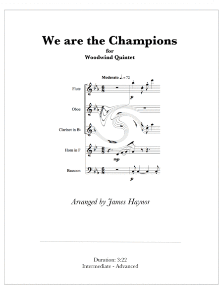 We Are The Champions For Woodwind Quintet Sheet Music