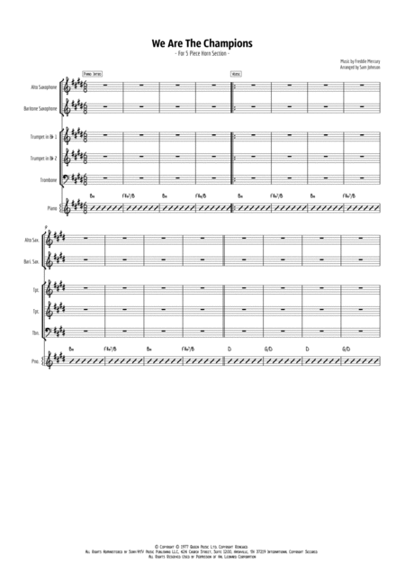 Free Sheet Music We Are The Champions Horn Brass Section