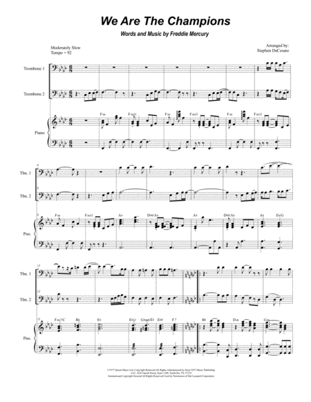 We Are The Champions Trombone Duet Sheet Music