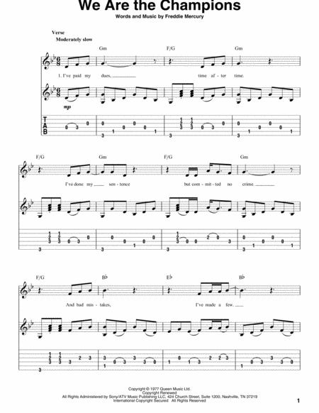 Free Sheet Music We Are The Champions
