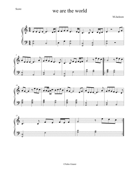 We Are The World Easy Piano Sheet Music